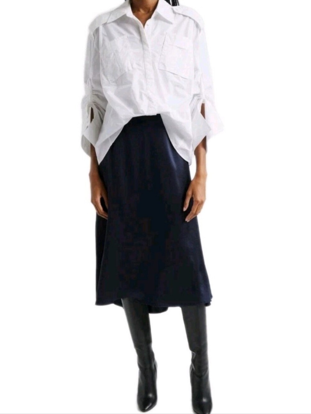 3.1 Phillip Lim Size 8 Blue  & White Relaxed Drape Midi Shirtdress Dress